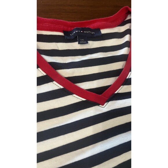 Tommy Hilfiger Knit Dress  Bow Detail Blue & White Stripe Size Large - Picture 4 of 5